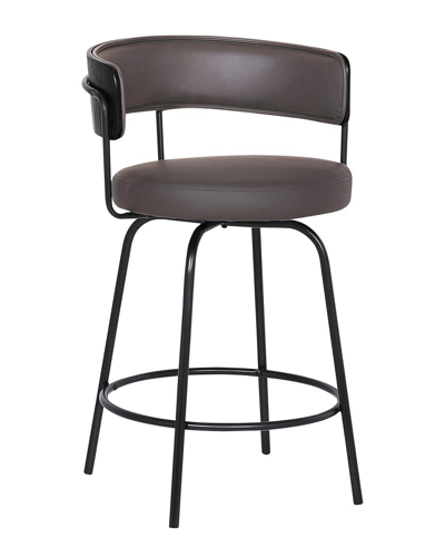 Armen Living Avalon 26 Grey Faux Leather Swivel Barstool In Grey
