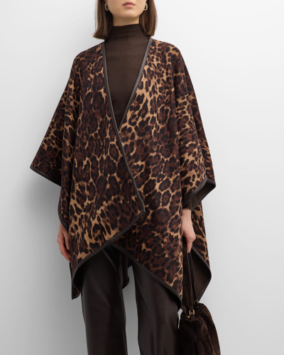 Shop Sofia Cashmere Reversible Jaguar Cashmere & Leather Cape In Leopard