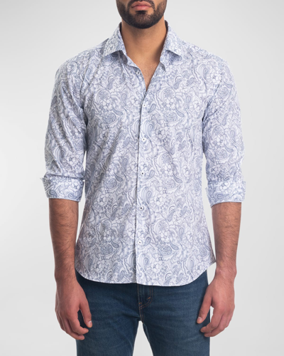 Shop Jared Lang Men's Paisley Button-down Shirt In White Paisley