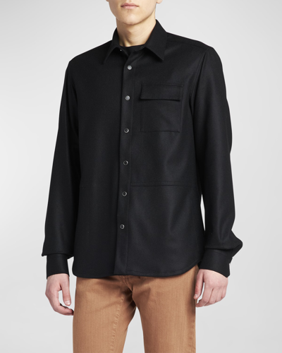 Shop Kiton Men's Snap-front Overshirt In Black