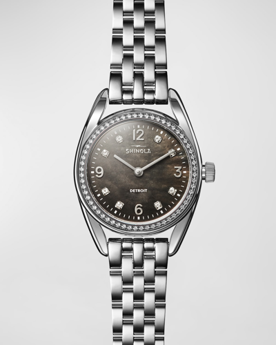 Shop Shinola Derby Bracelet Watch With Mother-of-pearl And Diamonds, 30.5mm In Silver
