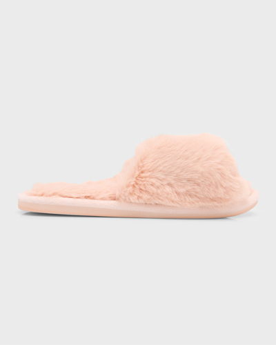 Shop Eberjey Plush Open-toe Faux Fur Slippers In Rose Cloud