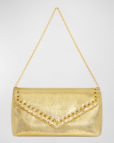 Shop Rebecca Minkoff Whip Metallic Envelope Clutch Bag In Gold