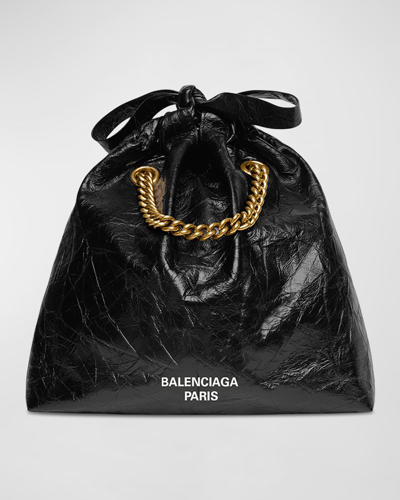 Balenciaga Crush Small Leather Tote Bag In 1000 Black