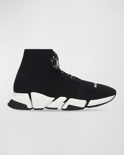 Shop Balenciaga Speed 2.0 Sock Knit Lace-up Sneakers In 1015 Black/white/