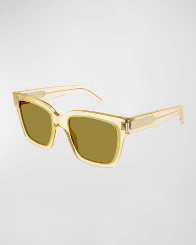 Shop Saint Laurent Rectangle Acetate Sunglasses In Transparent