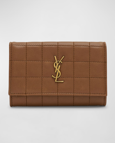 Saint Laurent Ysl Monogram Flap Small Wallet In Quilted Smooth Leather In Fox