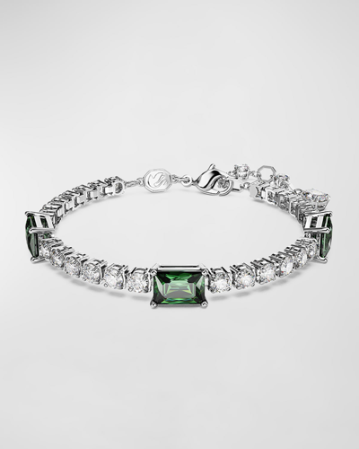 Shop Swarovski Matrix Rhodium-plated Crystal Tennis Bracelet In Green