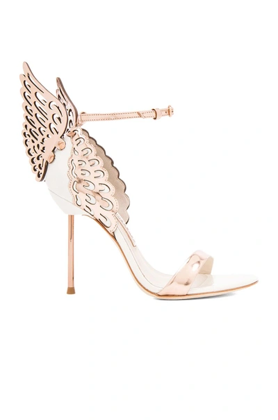 Shop Sophia Webster Evangeline Leather Heels In Rose Gold & White