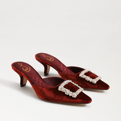 Shop Sam Edelman Brit Luster Kitten Heel Mule Deep Cherry Velvet In Red