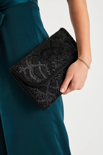 Lulus Chic Option Black Beaded Clutch In Black