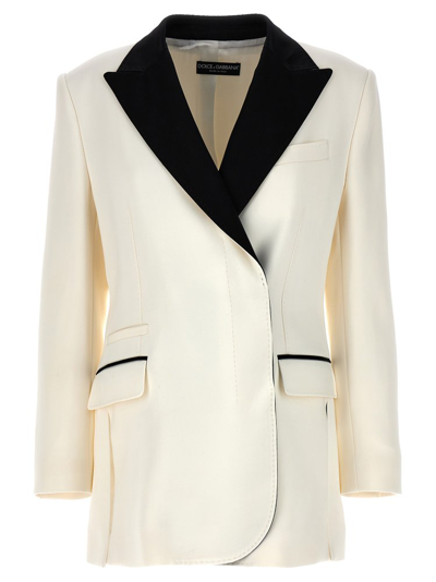 Shop Dolce & Gabbana Single Breasted Straight Hem Blazer In White