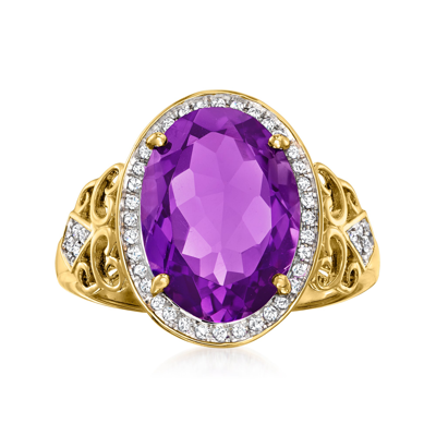 Shop Ross-simons Amethyst And . Diamond Ring In 14kt Yellow Gold In Purple