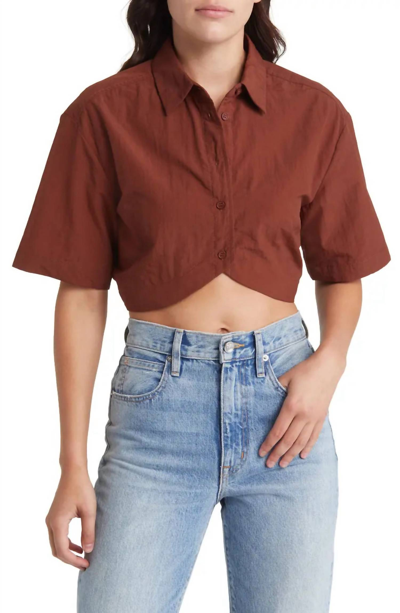 Shop Moon River Front Button Closure Cropped Short Sleeve Shirt In Brown