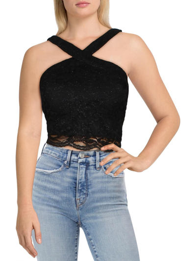 Shop City Studio Juniors Womens Lace Sleeveless Crop Top In Black