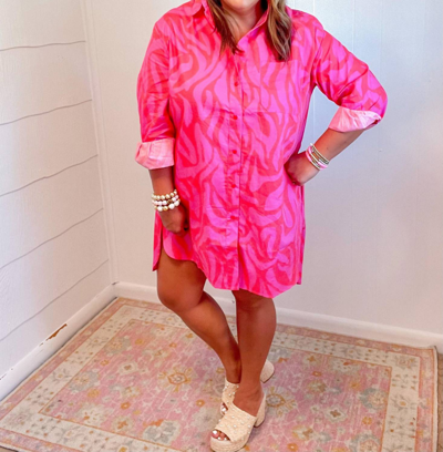 Shop Karlie Zebra Poplin Pocket Shirt Dress In Pink