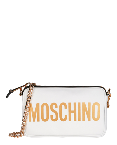 Shop Moschino Logo Leather Crossbody In White