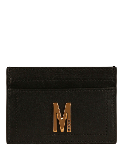 Shop Moschino M-plaque Leather Card Holder In Black
