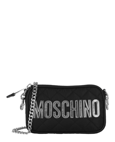 Shop Moschino Quilted Nylon Logo Shoulder Bag In Multi