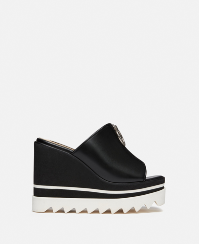 Shop Stella Mccartney Sneak-elyse Zip Slide Wedge Sandals In Black