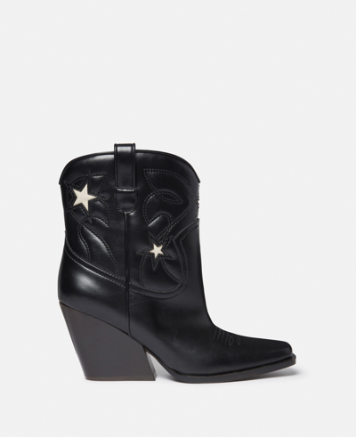 Shop Stella Mccartney Cloudy Alter Mat Star Embroidery Cowboy Boots In Black/stone