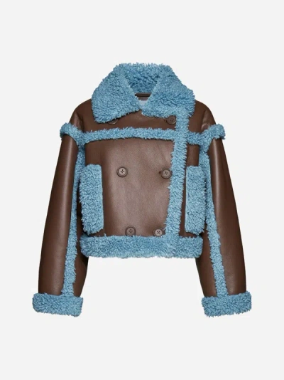Shop Stand Studio Kristy Faux Leather And Shearling Jacket In Ebony Brown,sky Blue
