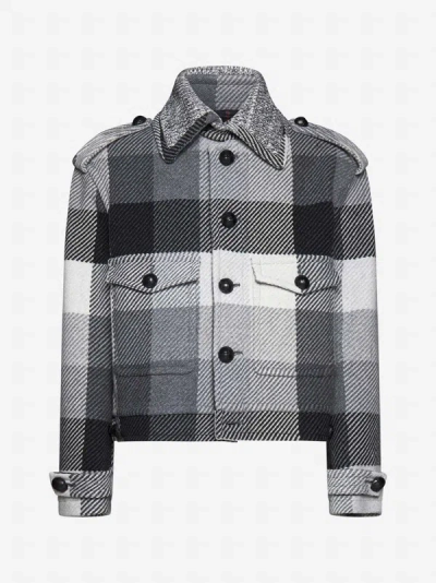Shop Etro Check Wool-blend Shirt-jacket In Grey