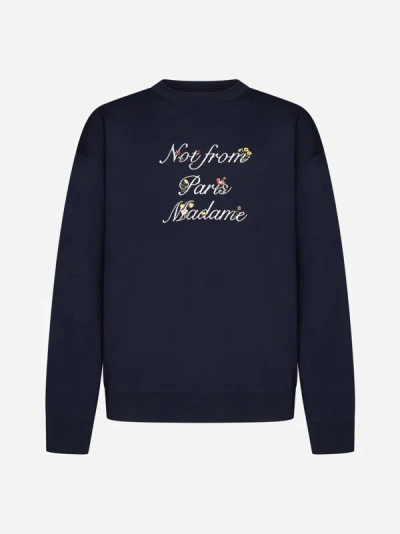 Shop Drôle De Monsieur Nfpm Floral Slogan Wool Sweater In Navy