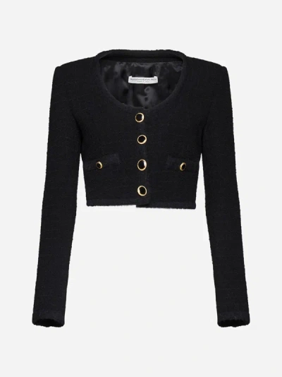 Shop Alessandra Rich Check Tweed Cropped Jacket In Black