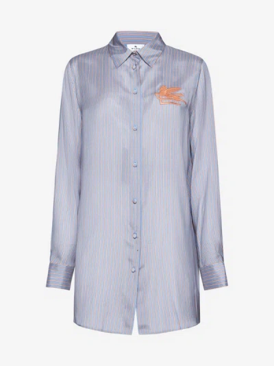 Shop Etro Striped Silk Shirt In Blue