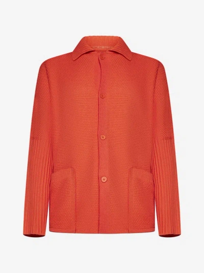 Shop Issey Miyake Cotton-blend Cardigan In Powerful Orange