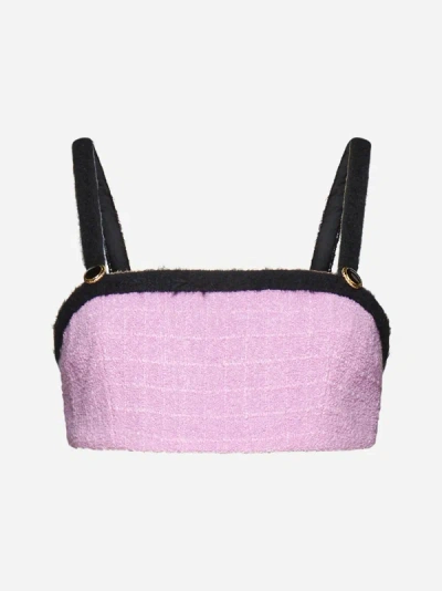 Shop Alessandra Rich Check Tweed Bralette In Pink