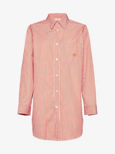 Shop Etro Striped Cotton Oversized Shirt In Orange,white