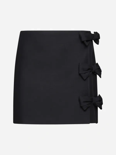 Shop Valentino Bow Wool-blend Miniskirt In Black