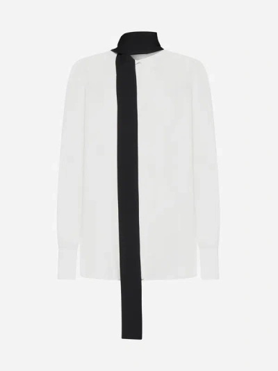 Shop Valentino Scarf Silk Shirt In Ivory,black