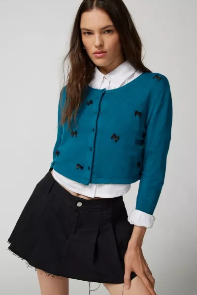 Shop Urban Renewal Remade Bow Crop Femme Cardigan In Blue, Women's At Urban Outfitters