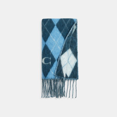 Shop Coach Outlet Argyle Print Oversized Muffler In Blue