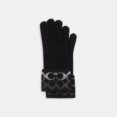 Shop Coach Outlet Signature Metallic Knit Gloves In Black