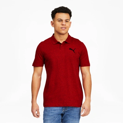 Shop Puma Essentials Men's Heather Polo Shirt In High Risk Red Heather