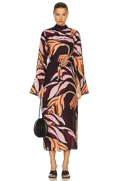 Shop Johanna Ortiz New Symbols Ankle Dress In Palm Wine & Pink