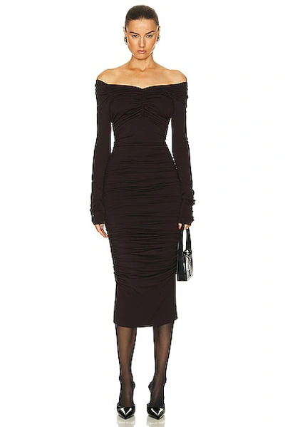 Shop Dolce & Gabbana Draped Jersey Dress In Dark Brown