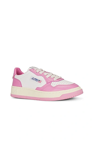 Shop Autry Medalist Low Sneaker In Leather  Leather White  & Mauve