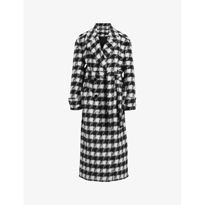 Shop Allsaints Women's Black/white Haithe Check-pattern Brushed-woven Coat