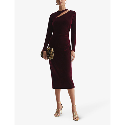 Shop Reiss Women's Berry Macey Cut-out Stretch-velvet Midi Dress