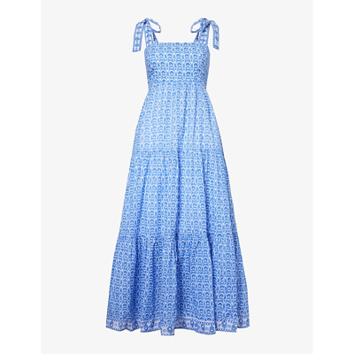 Shop Aspiga Women's Blue Tabitha Floral-print Organic-cotton Maxi Dress