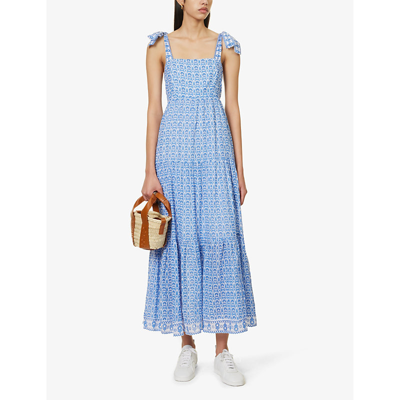 Shop Aspiga Women's Blue Tabitha Floral-print Organic-cotton Maxi Dress