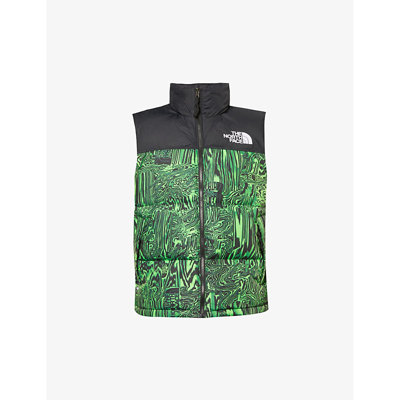 Shop The North Face Mens Green Black 1996 Retro Nuptse Graphic-print Shell-down Gilet