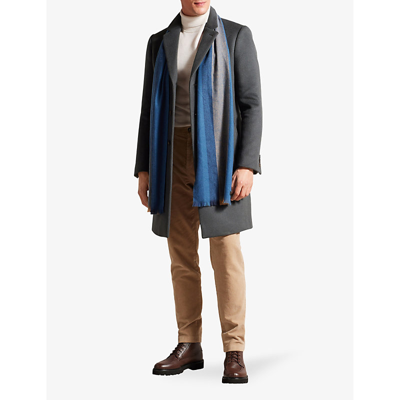 Shop Ted Baker Alfredy Stripe-detail Woven Scarf In Camel