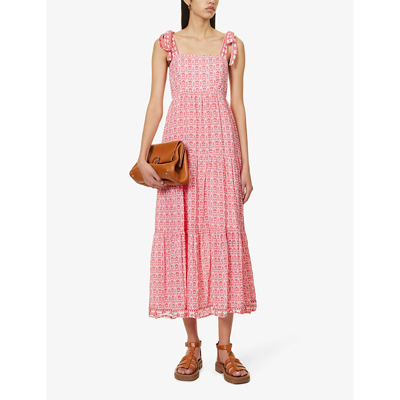 Shop Aspiga Womens Red Tabitha Floral-print Organic-cotton Maxi Dress