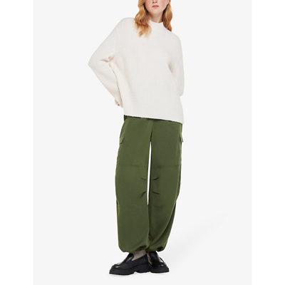 Shop Whistles Grace Wide-leg Mid-rise Woven Cargo Trousers In Khaki/olive